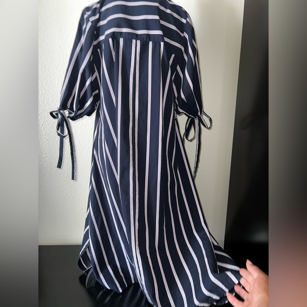 Zara Basic Collection Drk Blue Striped Swing Dres… - image 5